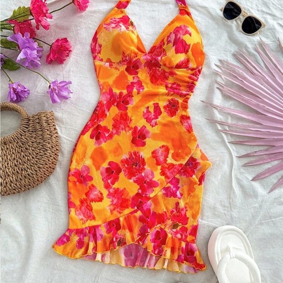 Floral Halter Dress - Orange and Pink
8105 - Picture 3 of 6